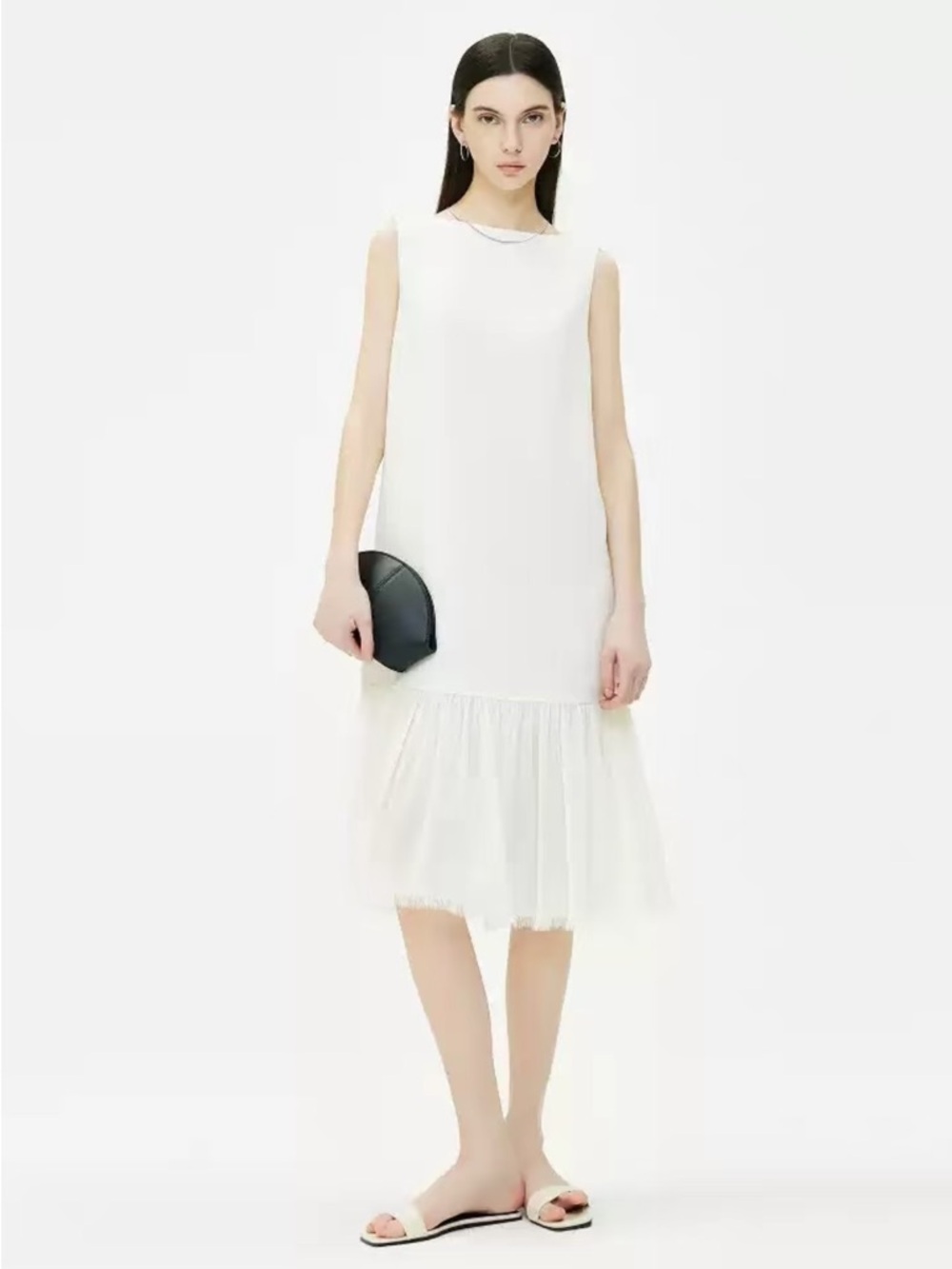 Sleeveless White Drop-Waist Midi Dress
